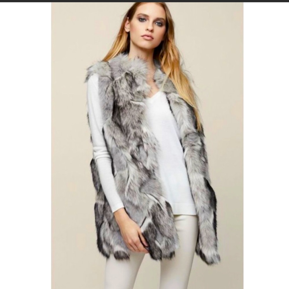 REISS NEW WITHOUT TAGS KRISTA LONG LINE FAUX FUR GILET VEST SIZE XS